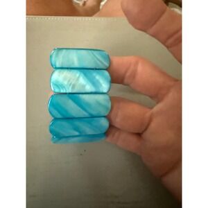 Turquoise Blue Iridescent Stretch Tile Bracelet Coastal Summer Jewelry